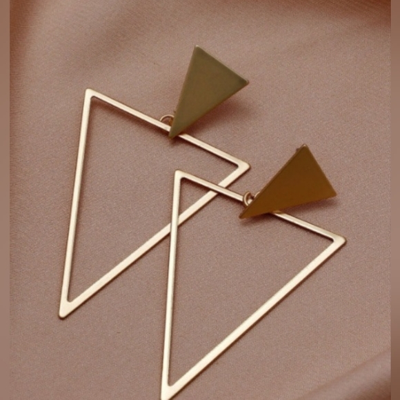 Gold Triangle Earrings - Picture 2 of 8